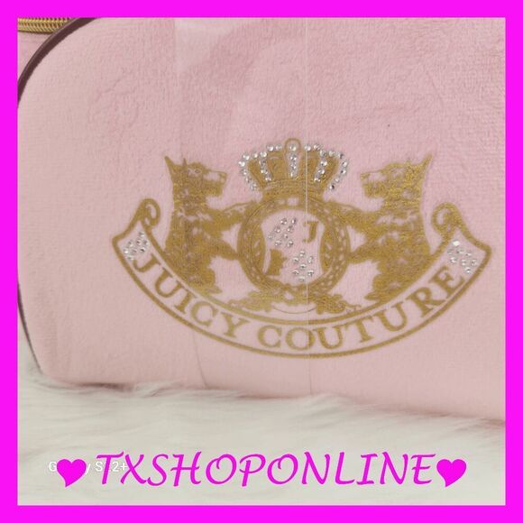 💗🌺{Juicy Couture} Pink Signature Scotties Bling Wedge Makeup Bag & Traincase - Picture 2 of 5